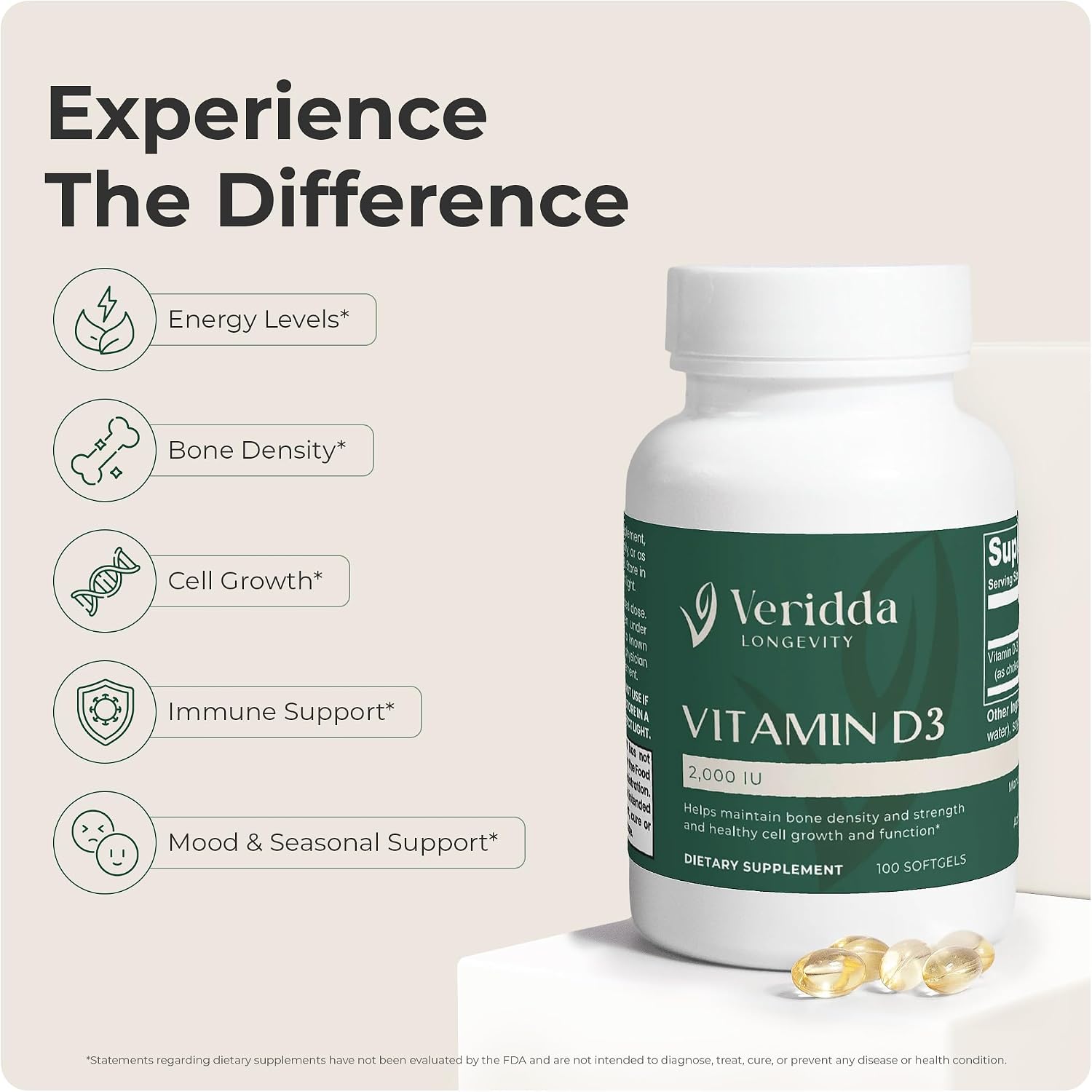 Vitamina D3 2000 UI – 100 Cápsulas Blandas Sin Gluten