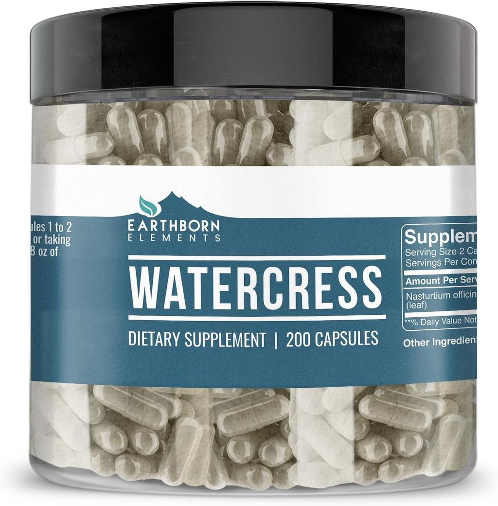 Earthborn Elements Watercress – Berro en Cápsulas, 200 Cápsulas, Puro y Sin Aditivos