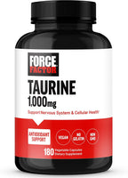 Force Factor Taurina 500mg Cápsulas Vegetales - Suplemento Antioxidante para el Sistema Nervioso y la Salud Celular - 180 Cápsulas