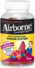 Airborne Gummies de Vitamina C 750 mg para Adultos, Suplemento de Apoyo Inmunológico con Potentes Antioxidantes Vitaminas A, C y E - 63 Gominolas, Sabor Arándano y Granada