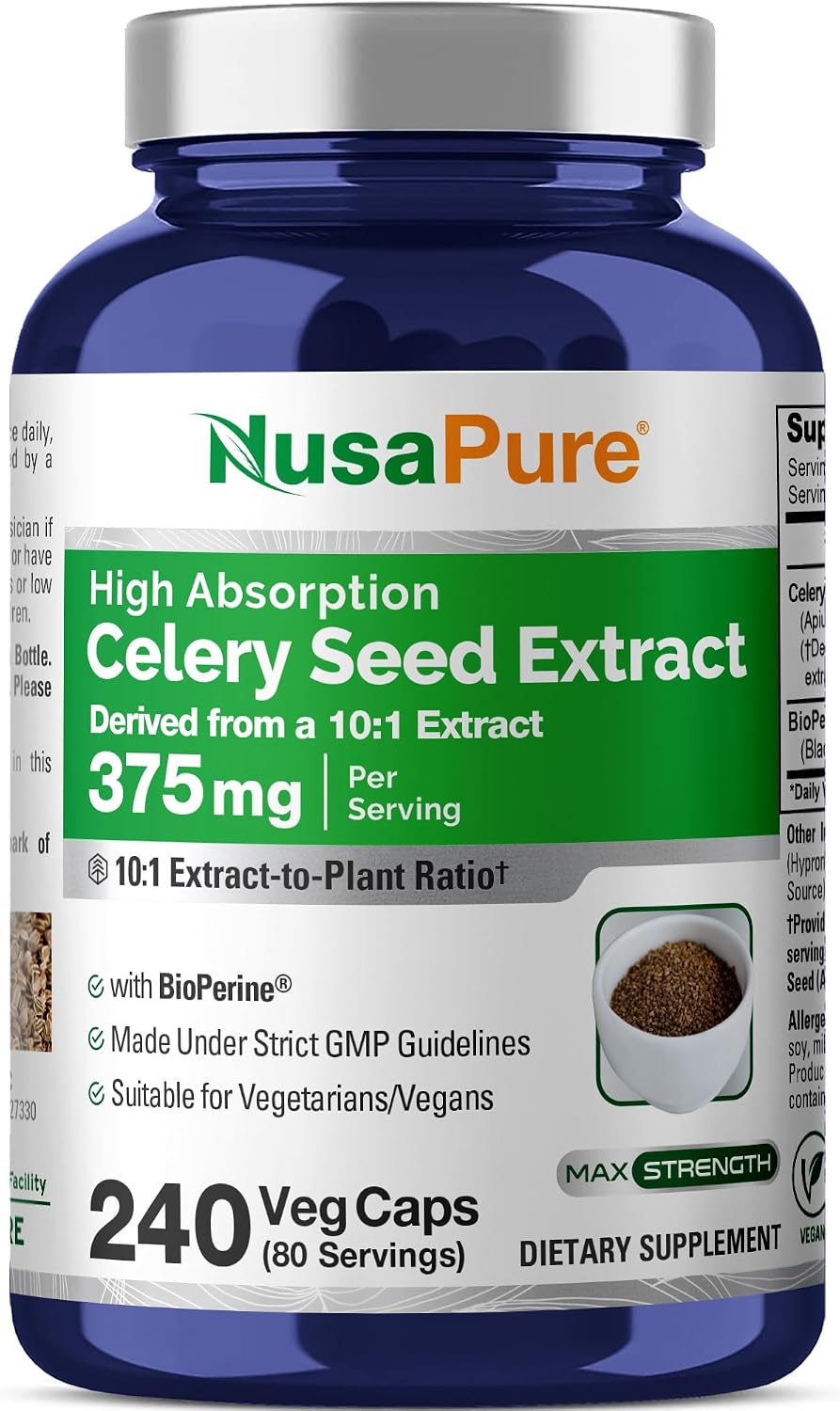 NusaPure Cápsulas de Semillas de Apio, 375 mg, 240 Cápsulas Veganas (No-GMO, Vegano)