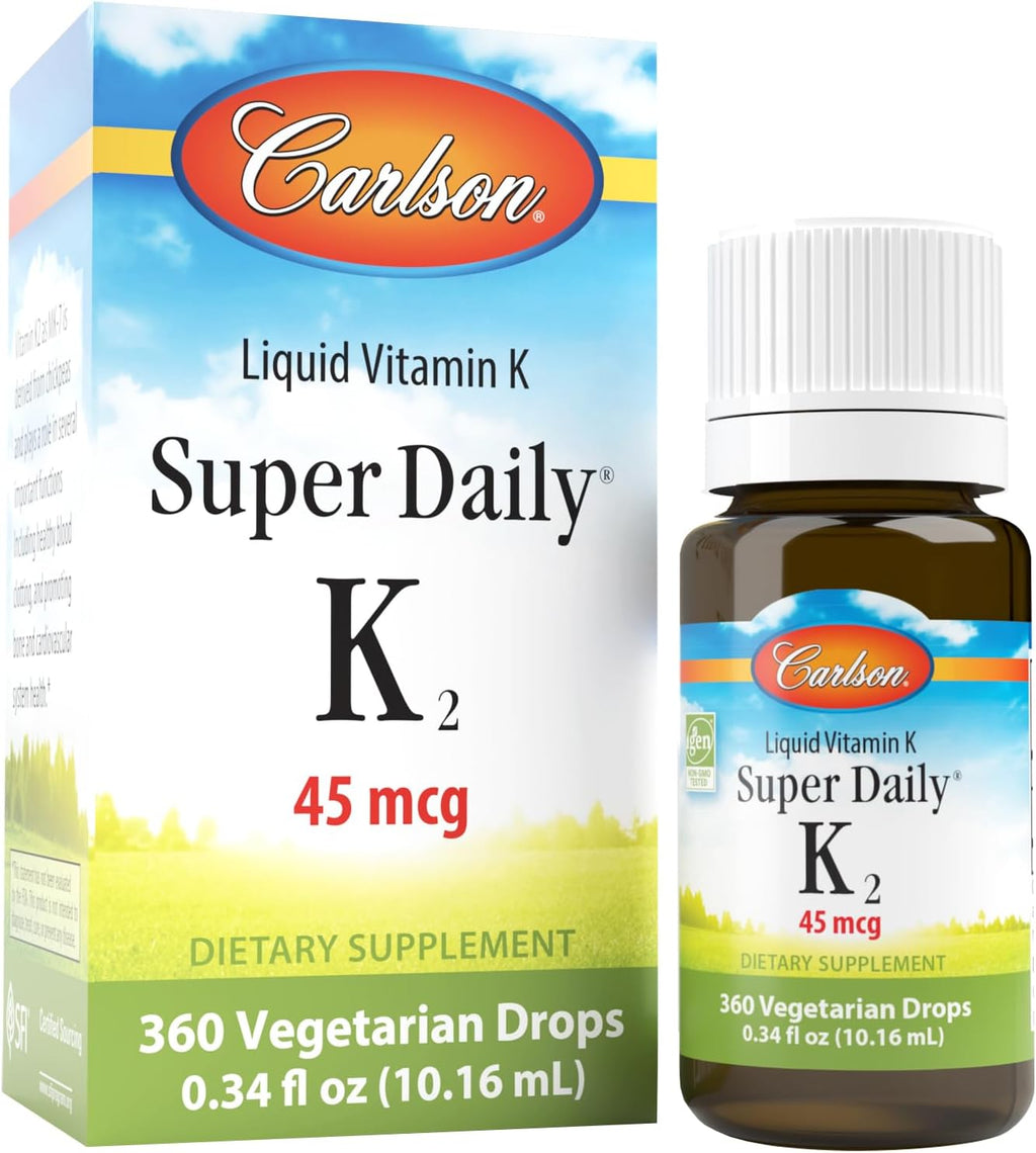 Carlson - Super Daily K2, 45 mcg Vitamina K2 Líquida, MK-7, Sin Sabor, 360 Gotas (10.16 ml)