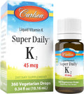 Carlson - Super Daily K2, 45 mcg Vitamina K2 Líquida, MK-7, Sin Sabor, 360 Gotas (10.16 ml)