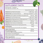 ADEK Vitaminas Complemento: A + D3 + E + K1 + K2 con Minerales y Antioxidantes, Sin Gluten, 60 Cápsulas