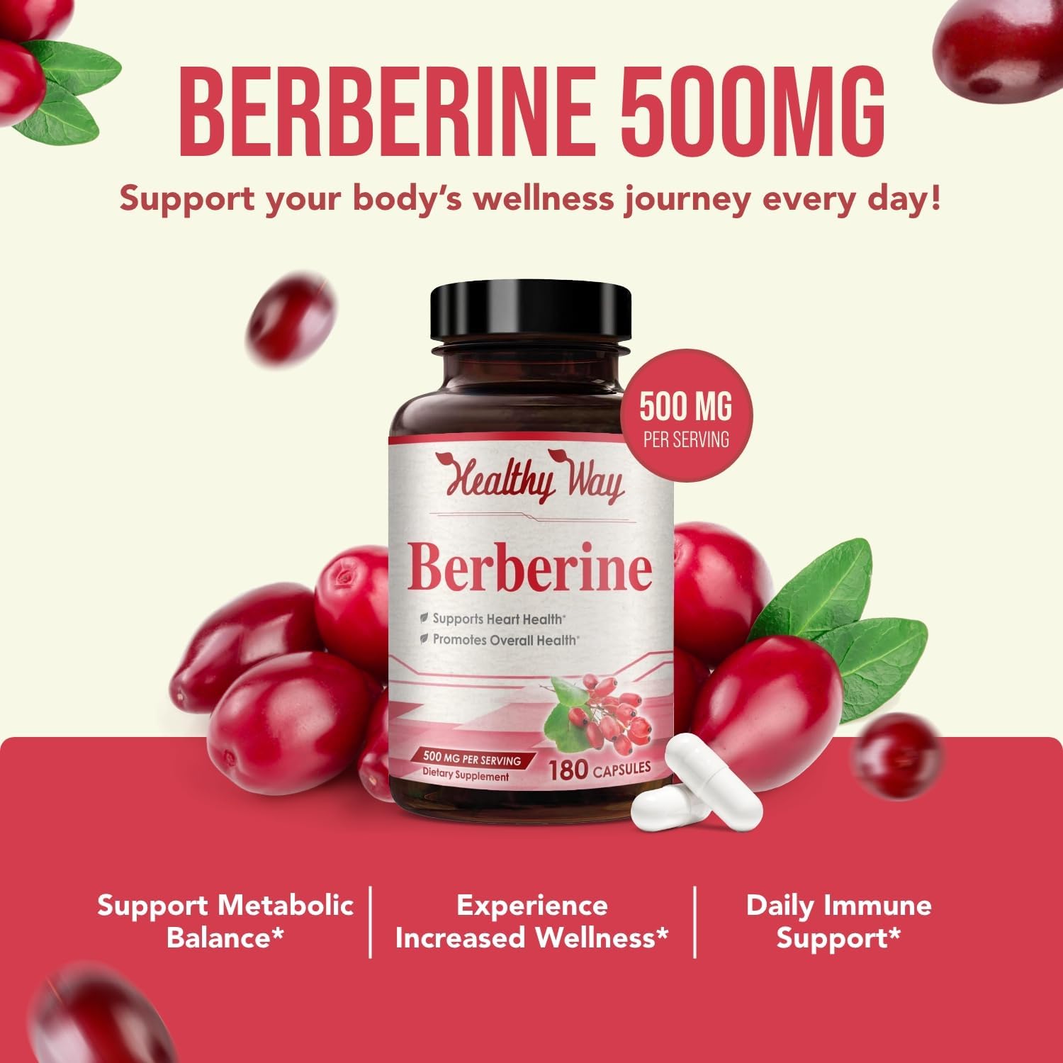 High Strength Berberina 500mg con Quercetina - Complemento Vegano (180 Cápsulas)