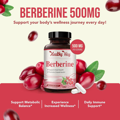 High Strength Berberina 500mg con Quercetina - Complemento Vegano (180 Cápsulas) – Image 3