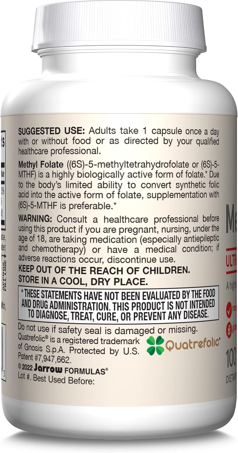 Jarrow Formulas Methyl Folate 1000 mcg - 100 Cápsulas Vegetales