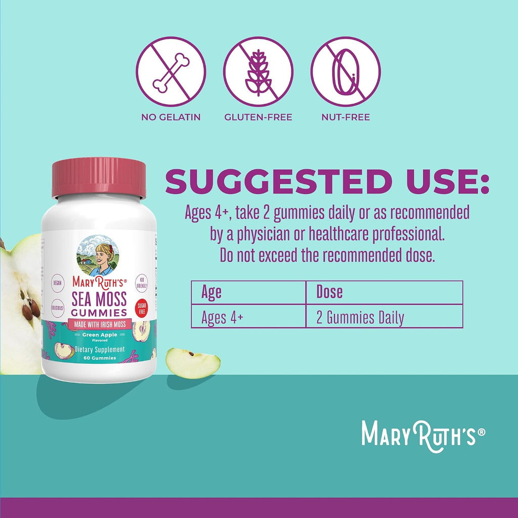 MaryRuth's Organics Gominolas sin Azúcar con Irish Sea Moss para el Apoyo Digestivo e Inmune | 60 Gomitas