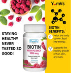 YUM-V's Biotin Gummies 5000 mcg – Gominolas de Biotina Sabor Frambuesa – 100 unidades