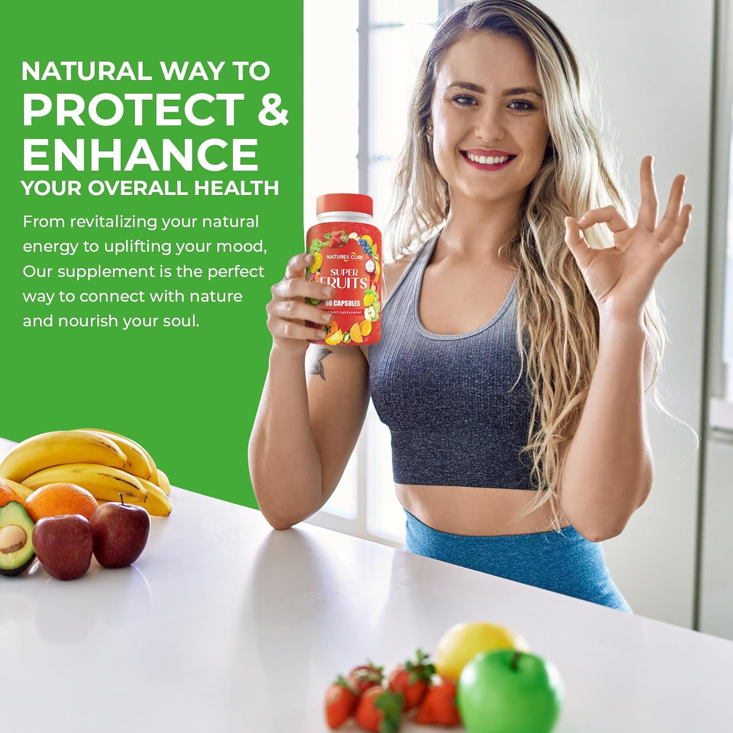 Nature's Core Suplemento de Frutas y Verduras - 360 Cápsulas - 100% Natural, Vegano, Sin Soja