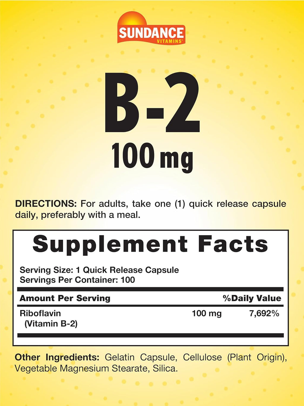 Sundance Vitamina B-2 (Riboflavina) 100 mg - 100 Cápsulas
