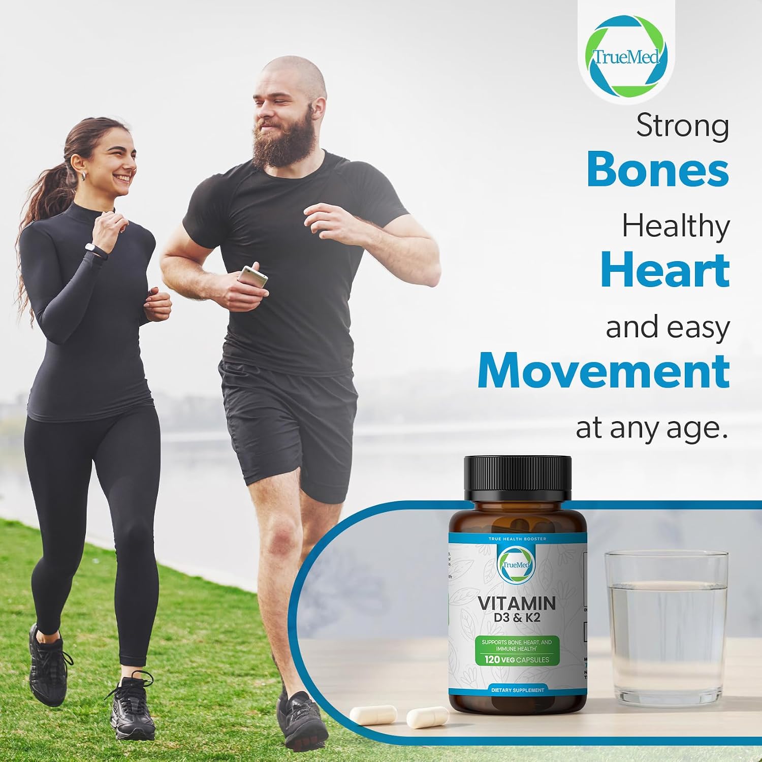 TrueMed Vitamina D3 K2 5000 UI (MK-7 125 mcg) – 120 Cápsulas Veganas – Suplemento de D3 y K2 para Huesos, Corazón e Inmunidad
