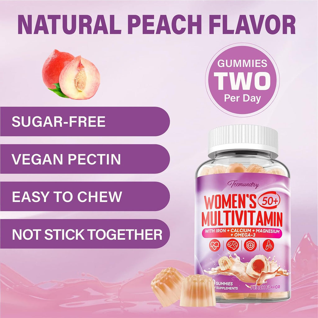Gominolas Multivitamínicas para Mujeres 50+ con Omega 3, Coenzima Q10, Hierro, Calcio - Pack de 2