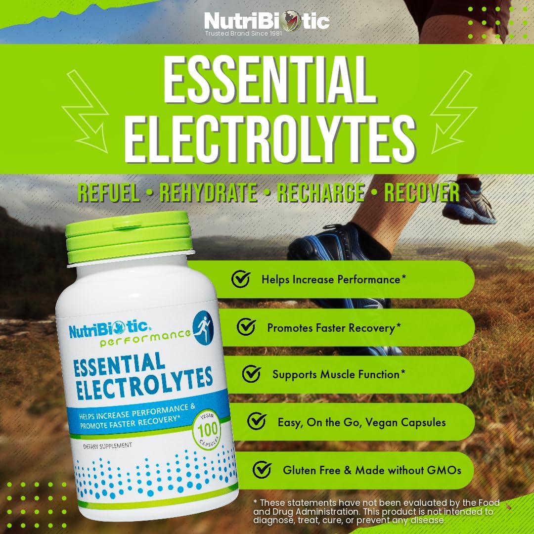 NutriBiotic Essential Electrolytes, 100 Capsules | Electrolytes with Vitamin C for Rehydration and Performance