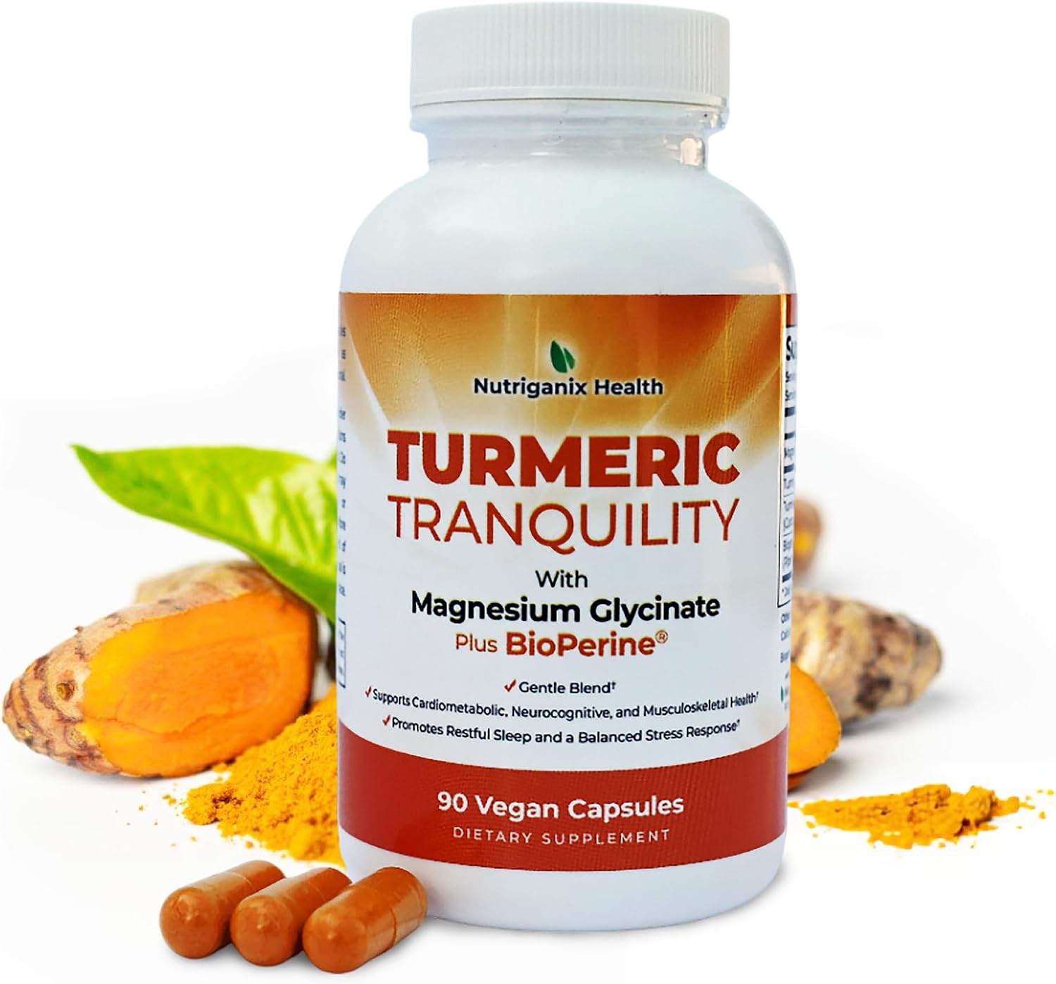 Turmeric Tranquility Cúrcuma Curcumina y Magnesio Glicinato con BioPerine – Alto Poder de Absorción – 90 Cápsulas