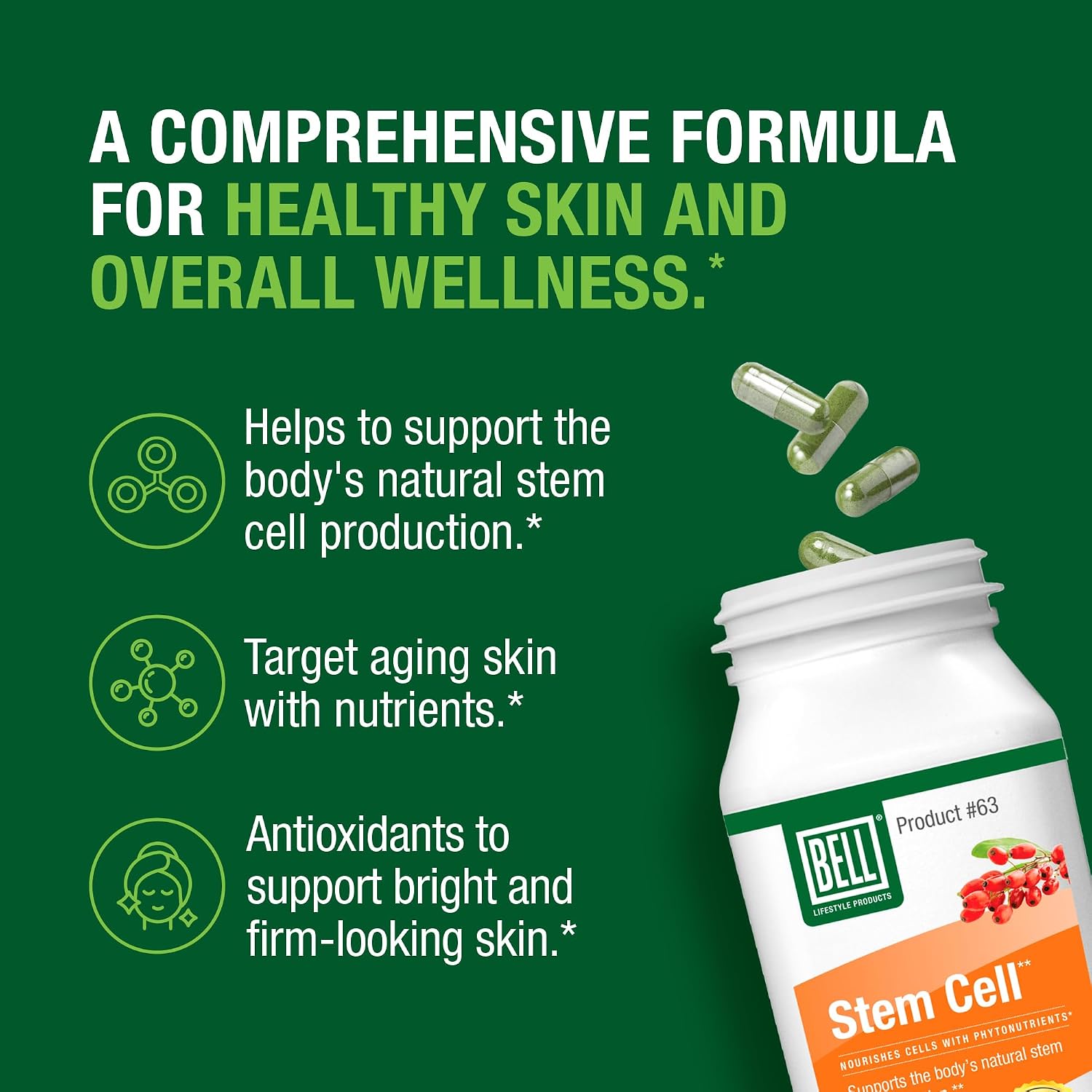 Bell Stem Cell - Suplemento de Células Madre, Pack de 2, 60 Cápsulas Cada Una