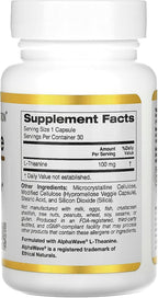 California Gold Nutrition L-Teanina, con AlphaWave, 100 mg, 30 Cápsulas Vegetales