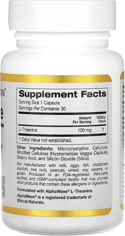 California Gold Nutrition L-Teanina, con AlphaWave, 100 mg, 30 Cápsulas Vegetales – Image 2