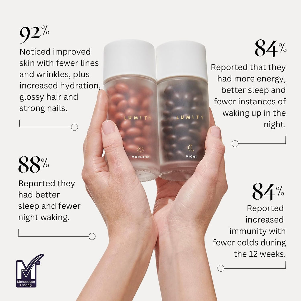 Lumity Morning & Night Female Supplement - Complemento alimenticio para mujer con vitaminas, minerales, aminoácidos y omega 3 (4 semanas)