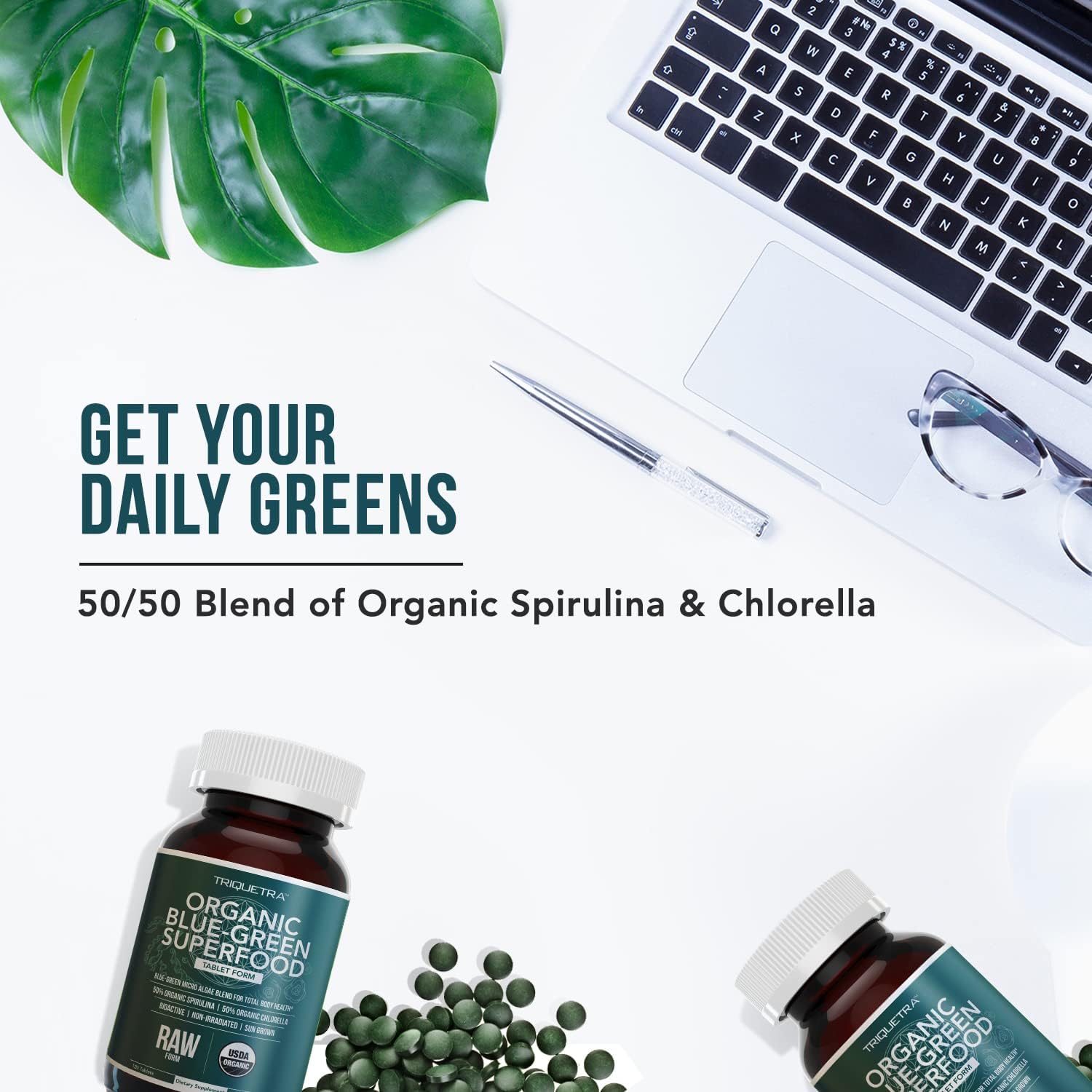 Triquetra Health Comprimidos ecológicos de espirulina y clorela – 120 Comprimidos