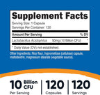 Nutricost Lactobacillus Acidophilus 10 Mil Millones UFC, 120 Cápsulas Vegetarianas