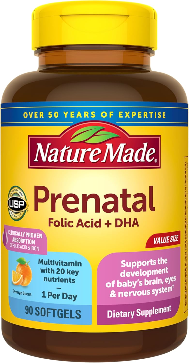 Nature Made Prenatal + DHA 200 mg Multivitamínico en Cápsulas Blandas, 60 unidades