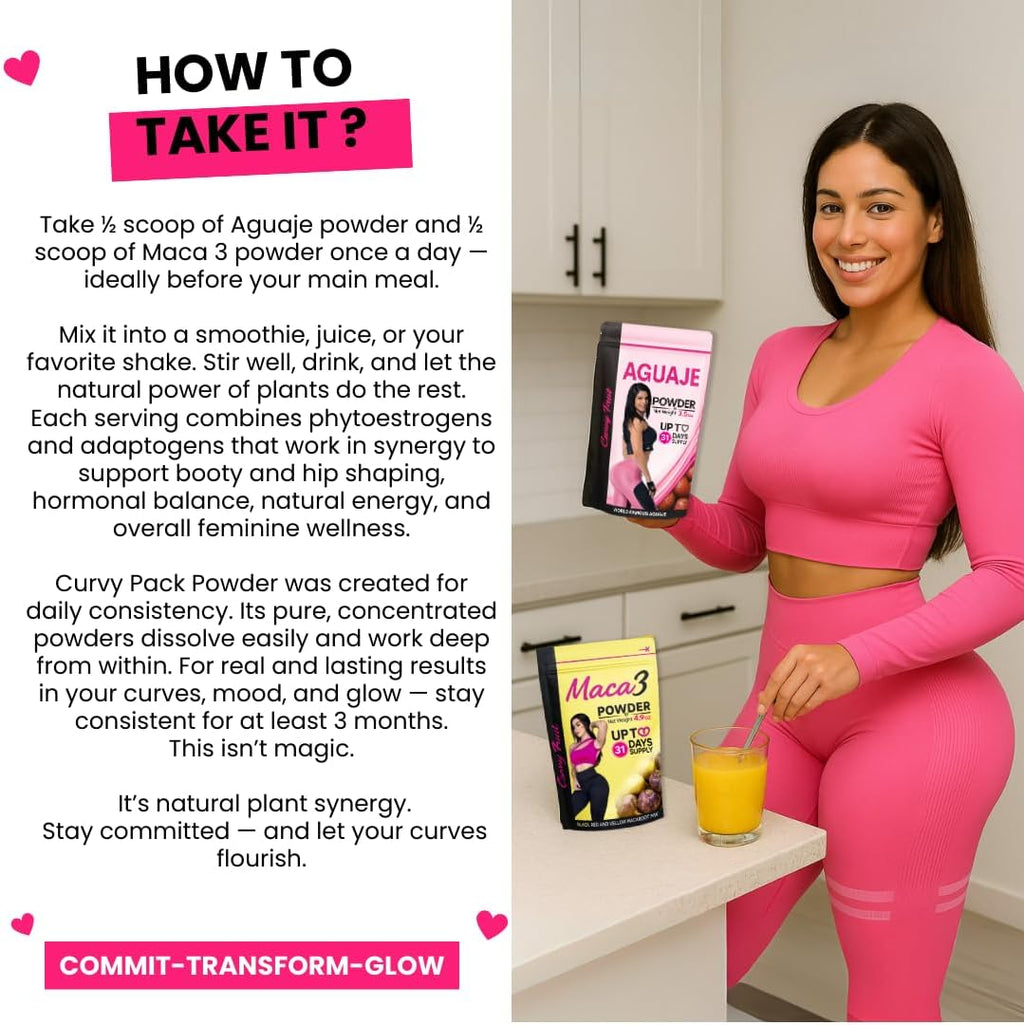 Aguaje CurvyFruit + Maca Root Powder (Roja, Negra y Amarilla) – Apoyo Natural para la Silueta Femenina – 31 Días