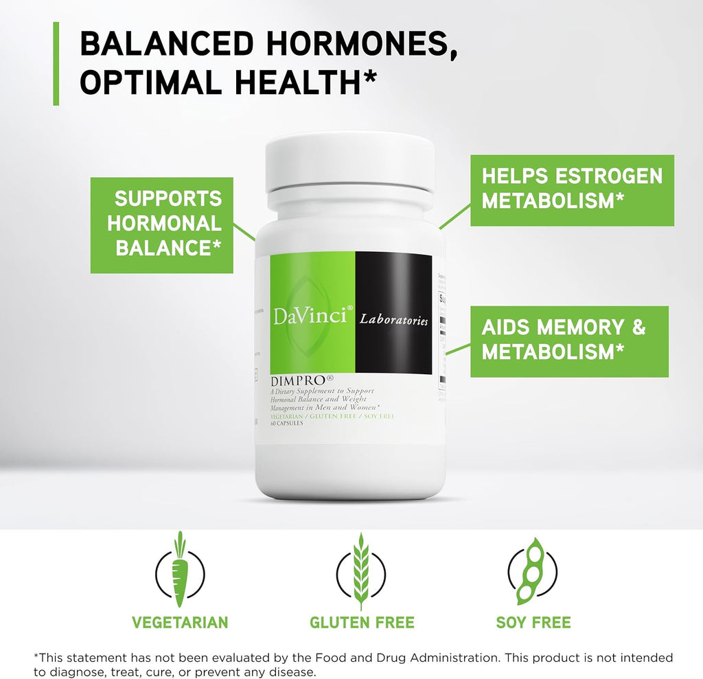 DAVINCI Labs DimPro - Suplemento para el Equilibrio Hormonal con Vitamina E - 60 Cápsulas