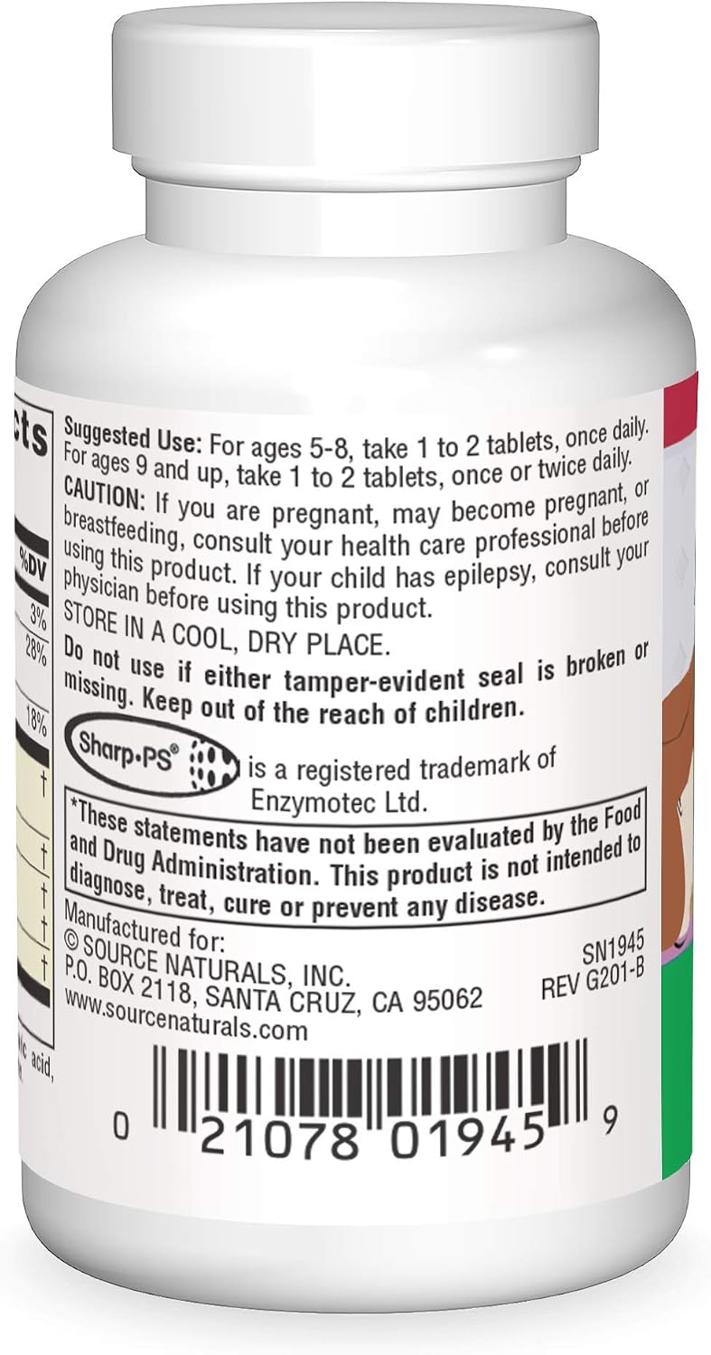 Source Naturals Attentive Child - 30 Tabletas con DMAE, Magnesio, Zinc y Extracto de Semilla de Uva
