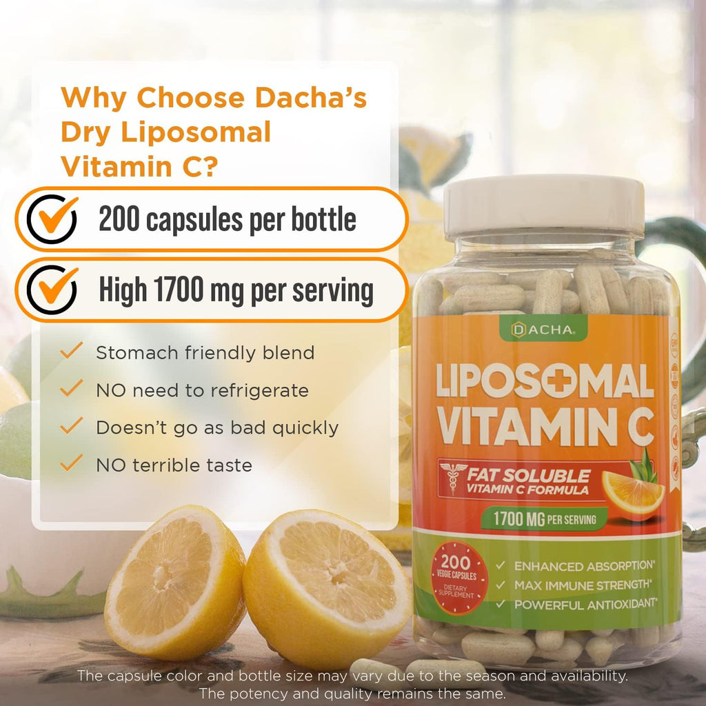 DACHA Vitamina C Liposomal Natural - 1700 mg, 200 Cápsulas - Alta Absorción, Vegano