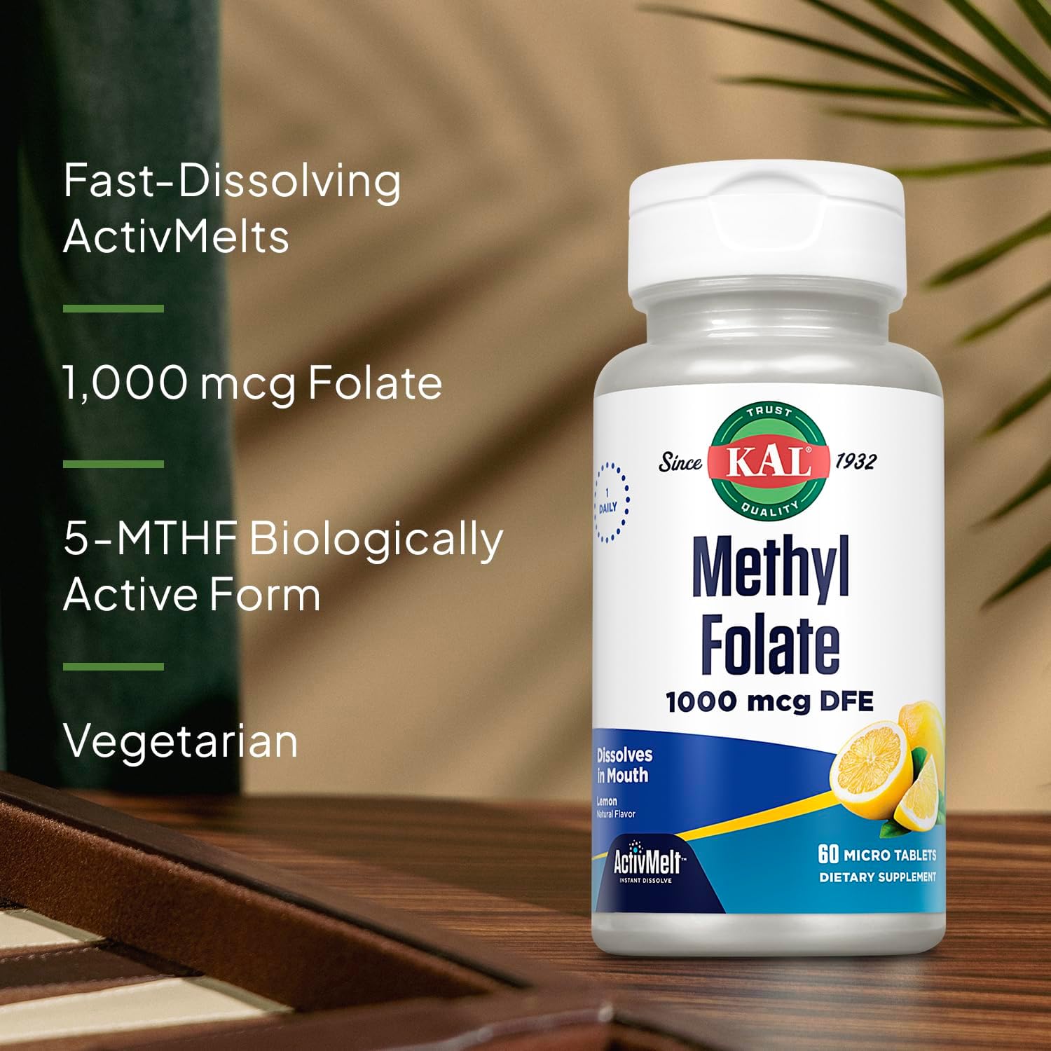 KAL Metilfolato 1000 mcg - Metilfolato Activo 5-MTHF, 60 Microtabletas ActivMelt