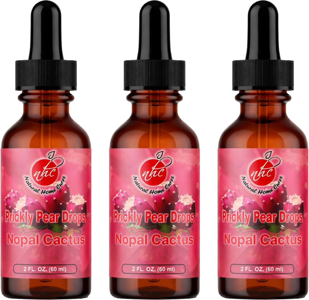 Natural Home Cures Gotas de Cactus Nopal con Vitamina B12, Concentrado de Fruta de Cactus, Suplemento Líquido con Betalaínas y Nutrientes Vegetales, 3 Botellas, 180 Porciones, 60 ml cada una