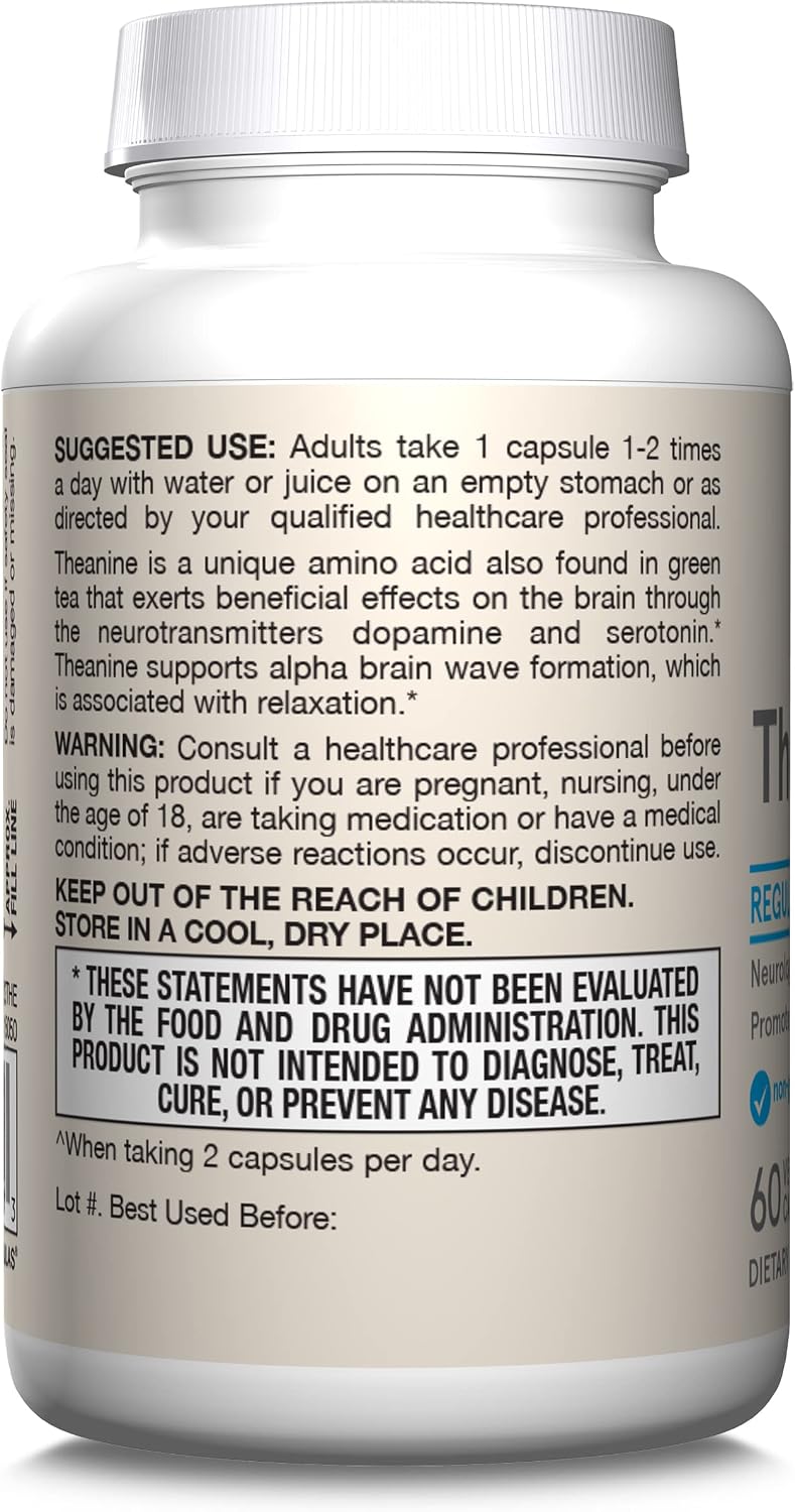 Jarrow Formulas Theanine 100 mg, 60 Cápsulas