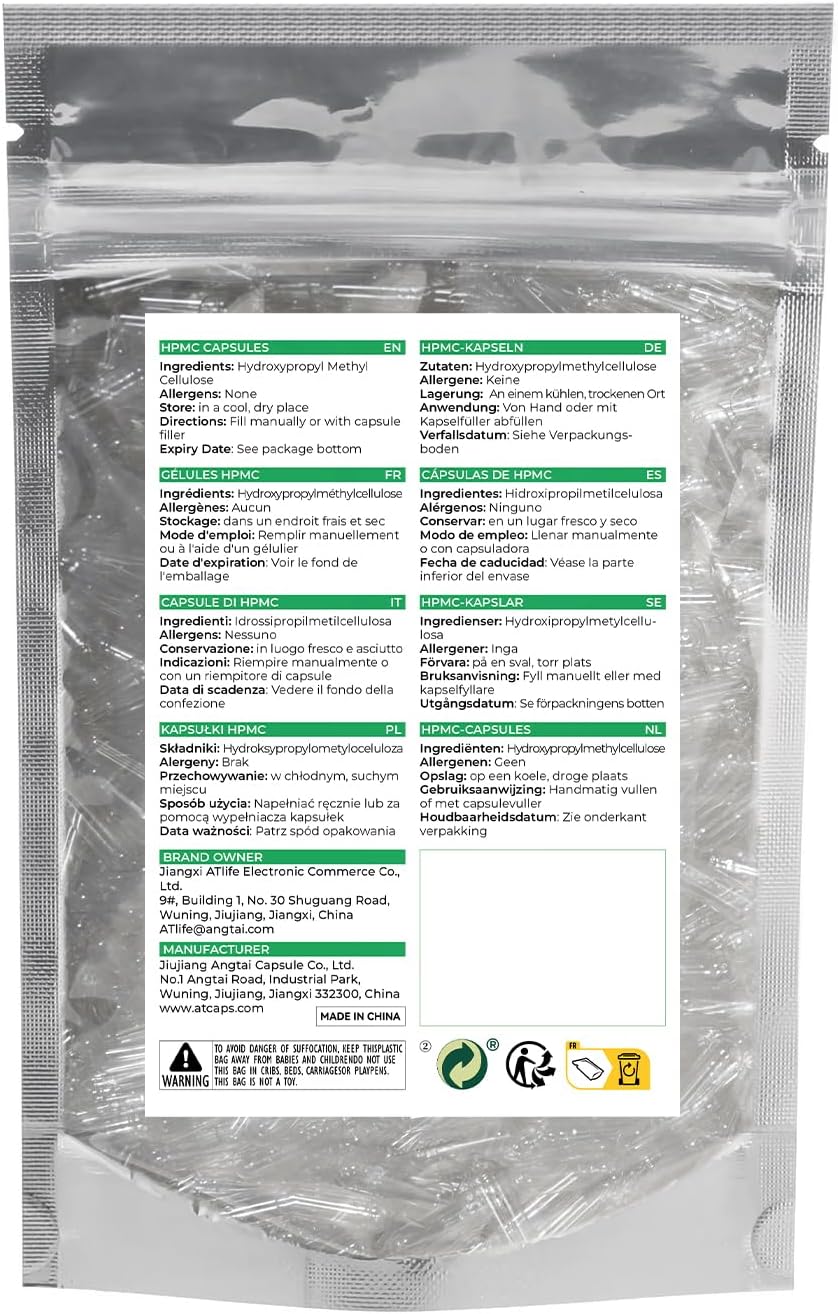 Cápsulas Veganas Vacías Tamaño 2 - ATLEMISME - 500 Unidades con 2 Micro Cucharas para Llenado DIY