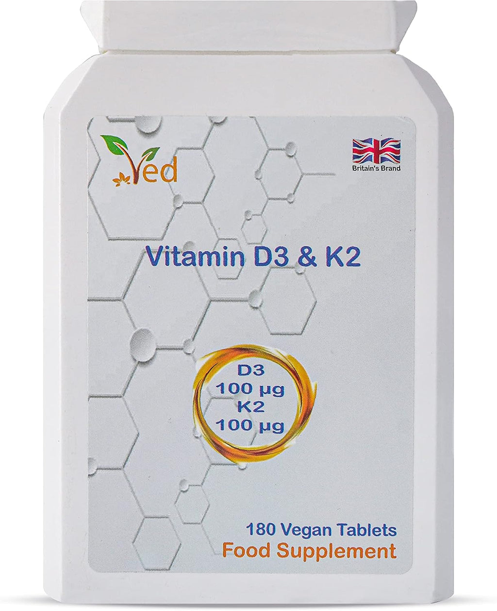 VED Vitamina D3 + K2, 200 mcg, 180 Comprimidos Veganos