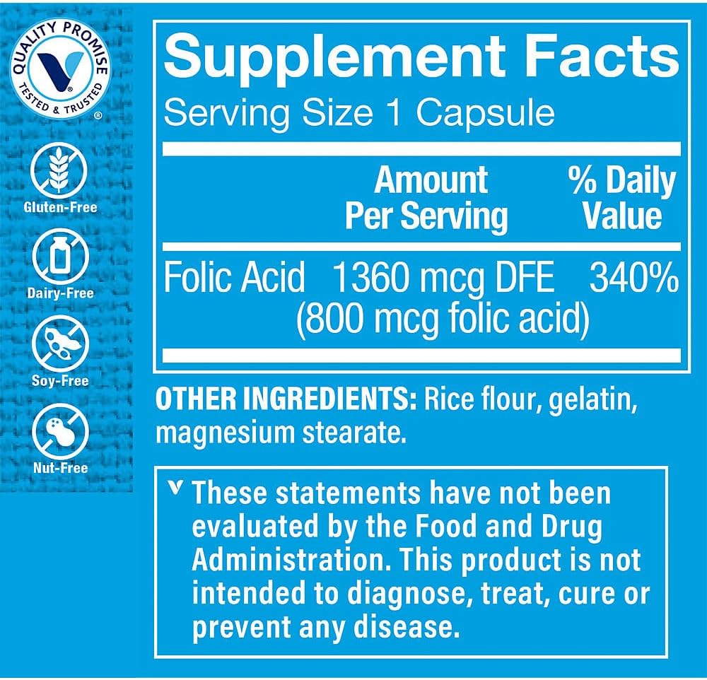 Ácido Fólico 800 mcg, 300 Cápsulas - Apoyo Prenatal