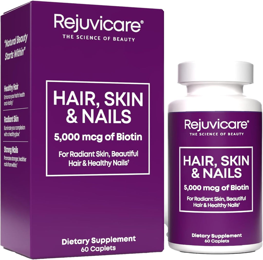 Rejuvicare Hair, Skin & Nails - Biotina 5000 mcg, Zinc y Folato - 30 cápsulas