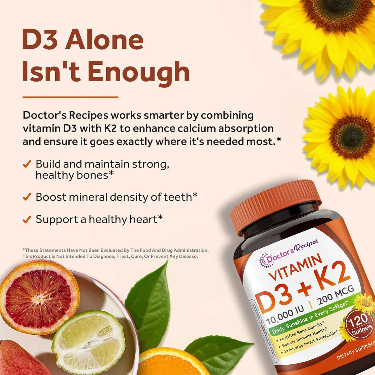 Doctor's Recipes Vitamina D3 + K2, 10.000 – Salud dental: La vitamina D contribuye al mantenimiento de los dientes – Image 3