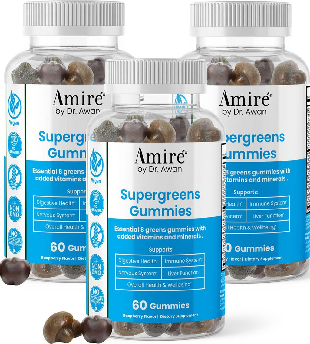 Amire Super Greens Gummies - Gominolas de Verduras y Frutas, 180 unidades