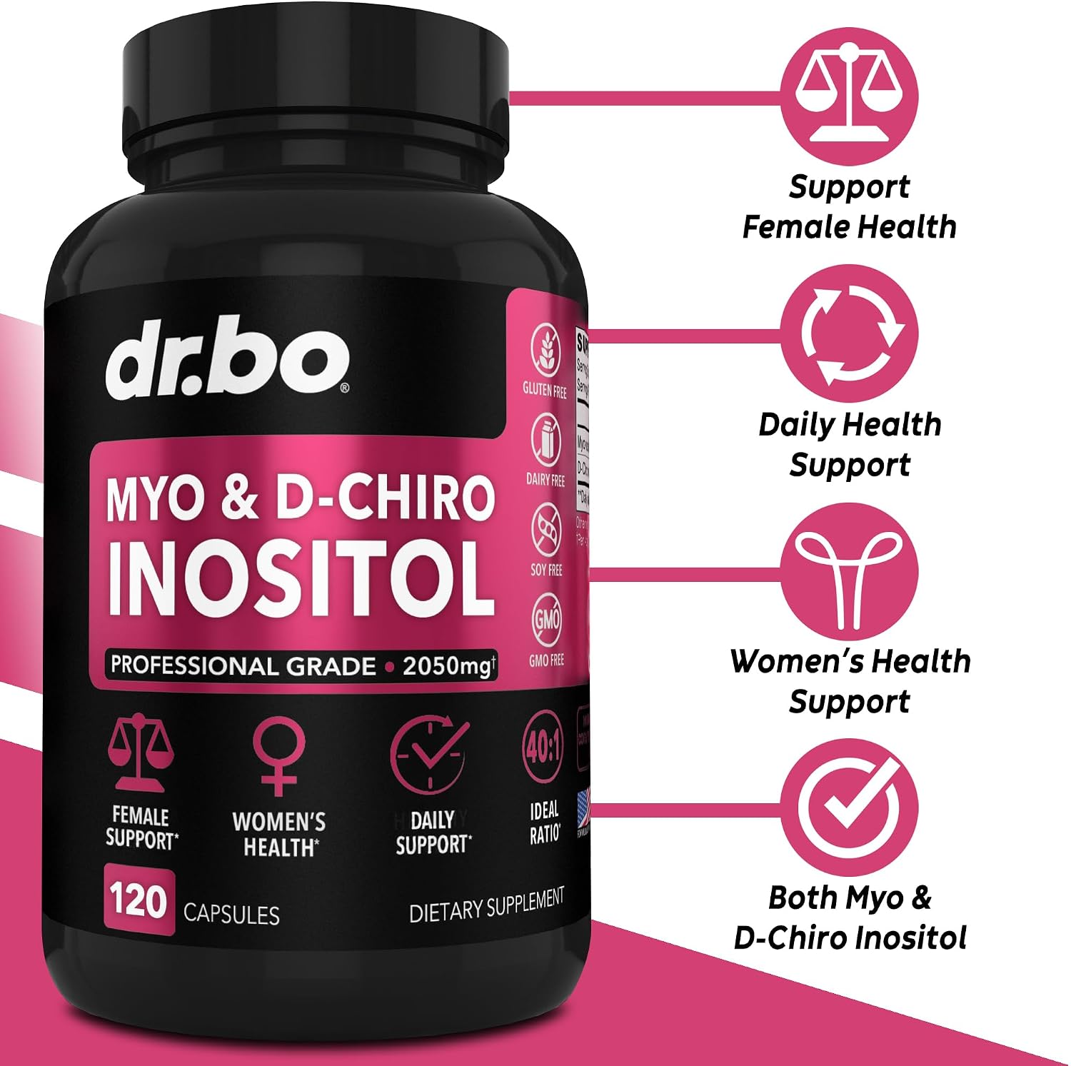 Myo-Inositol y D-Chiro Inositol 40:1 - Suplemento para Mujeres - 2050mg por dosis - 120 Cápsulas