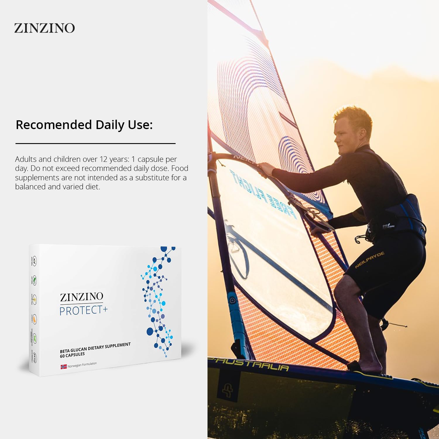 Zinzino Protect+ - Suplemento Inmunológico con Beta-Glucanos, Vitamina C y D3, 60 Cápsulas