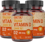 DEVA Vitamina D2 Vegana 60 mcg (2400 UI), 90 Comprimidos (Pack de 3)