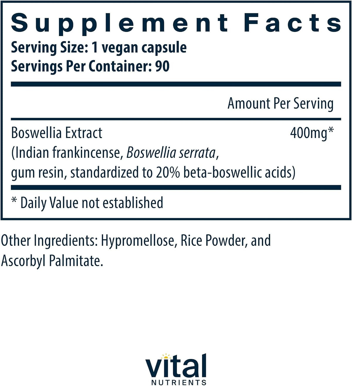 Vital Nutrients Extracto de Boswellia 400mg, 90 Cápsulas – Image 2