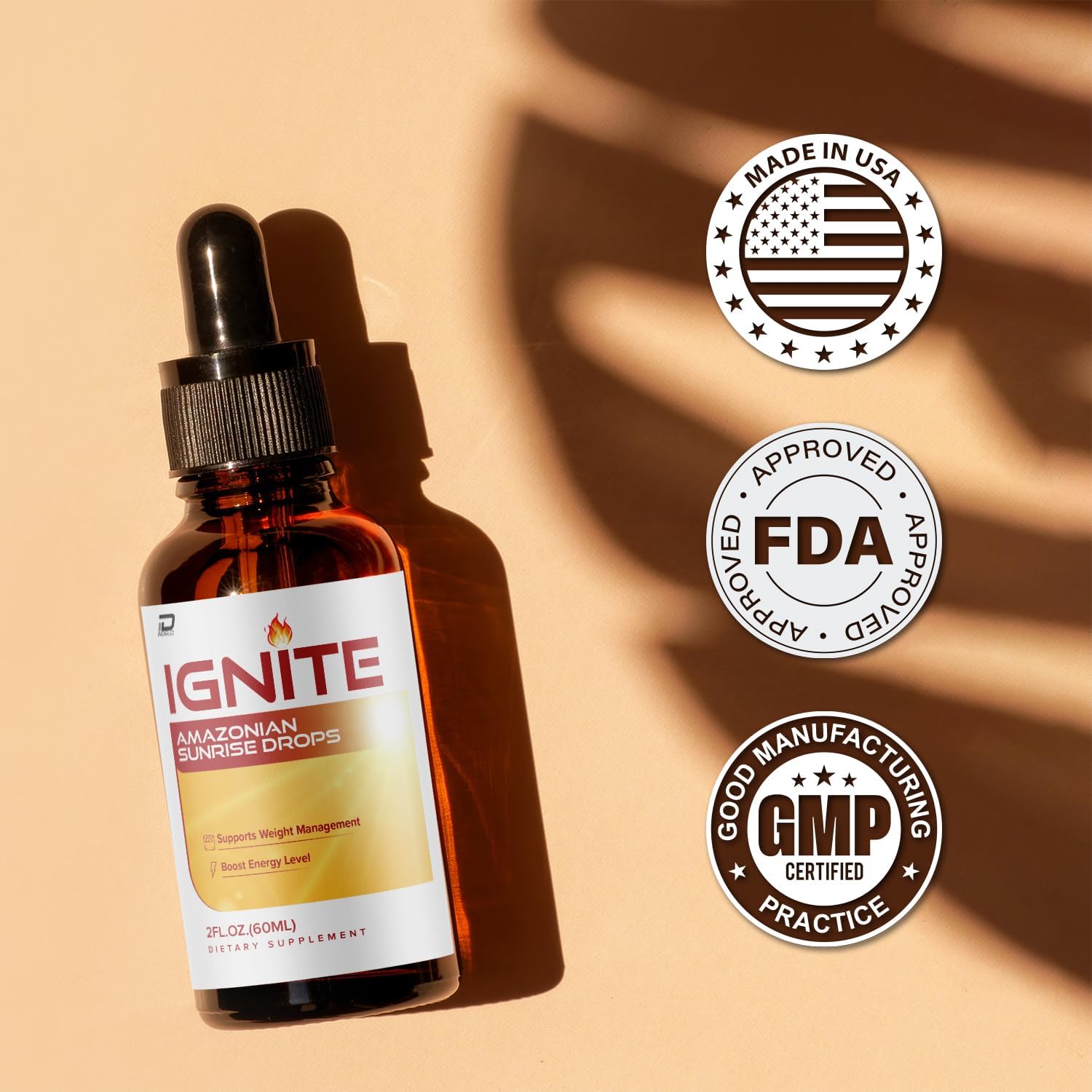 Ignite Amazonian Sunrise Drops - Complemento Líquido, Fórmula Avanzada Natural (5 Pack - 5 Meses)