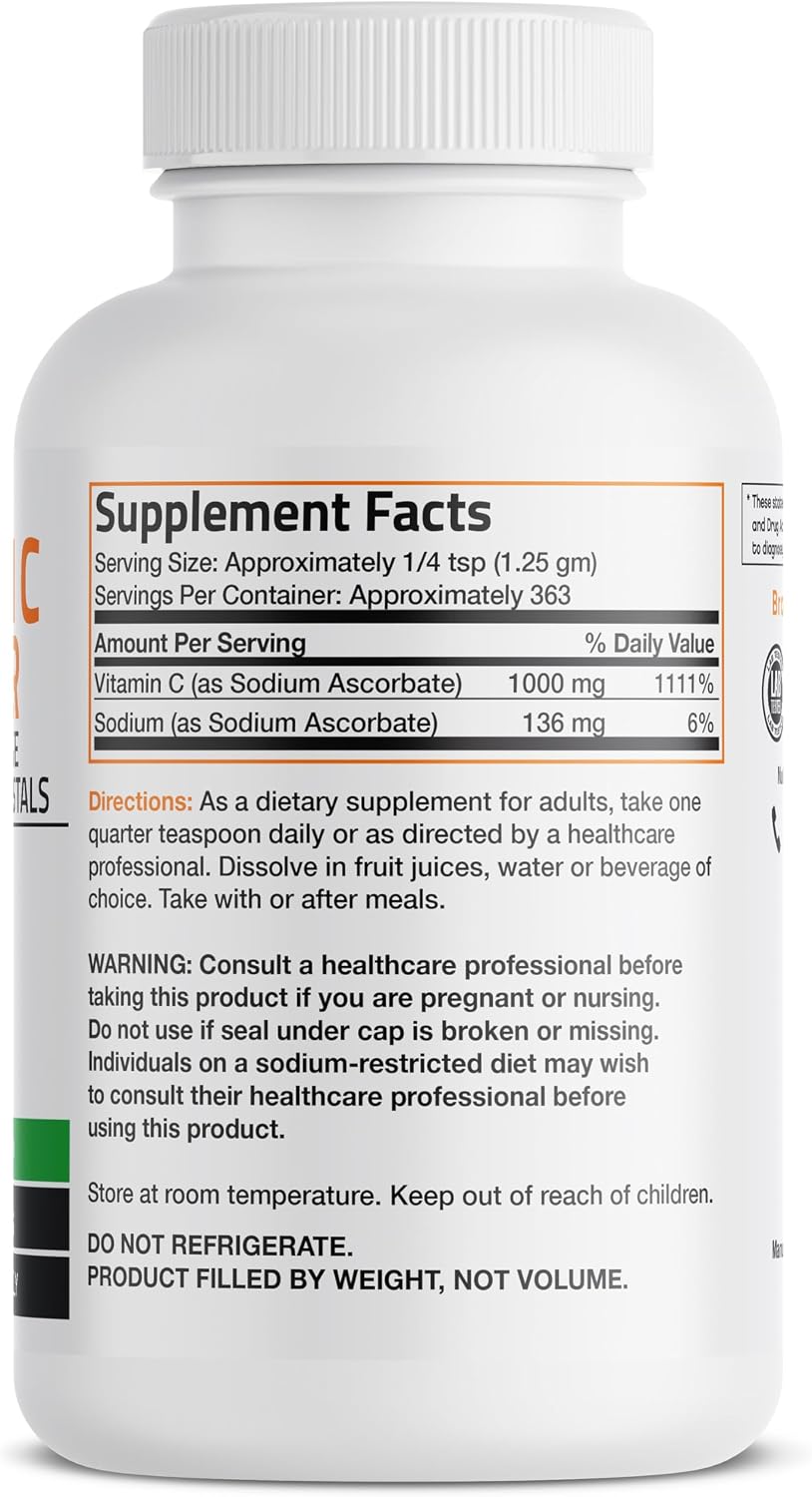 Bronson Vitamina C No Ácida en Polvo - Ascorbato de Sodio, 454g (1 libra)