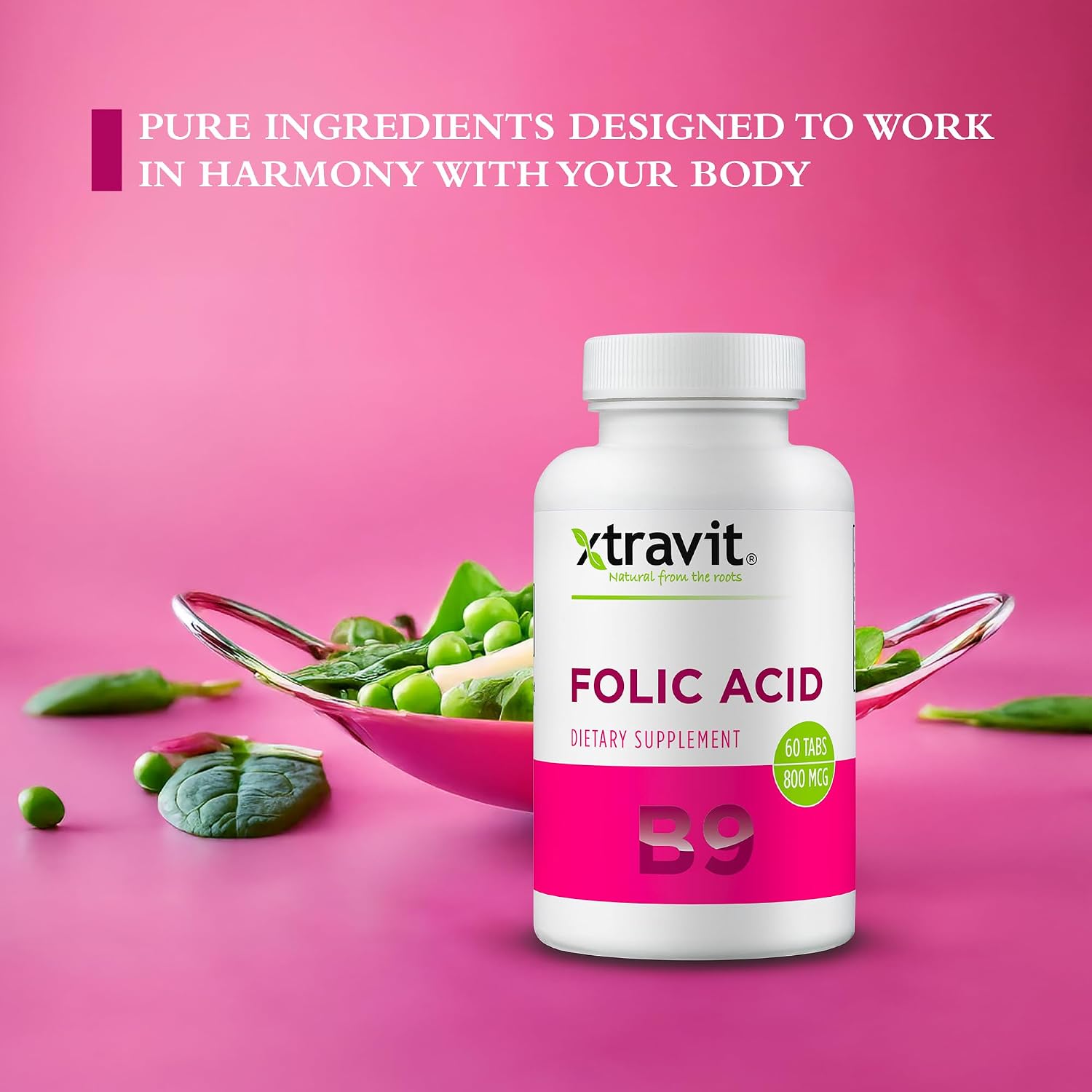 Xtravit Ácido Fólico 800 mcg – Complemento para Embarazo, Lactancia y Postparto – 60 Comprimidos Veganos