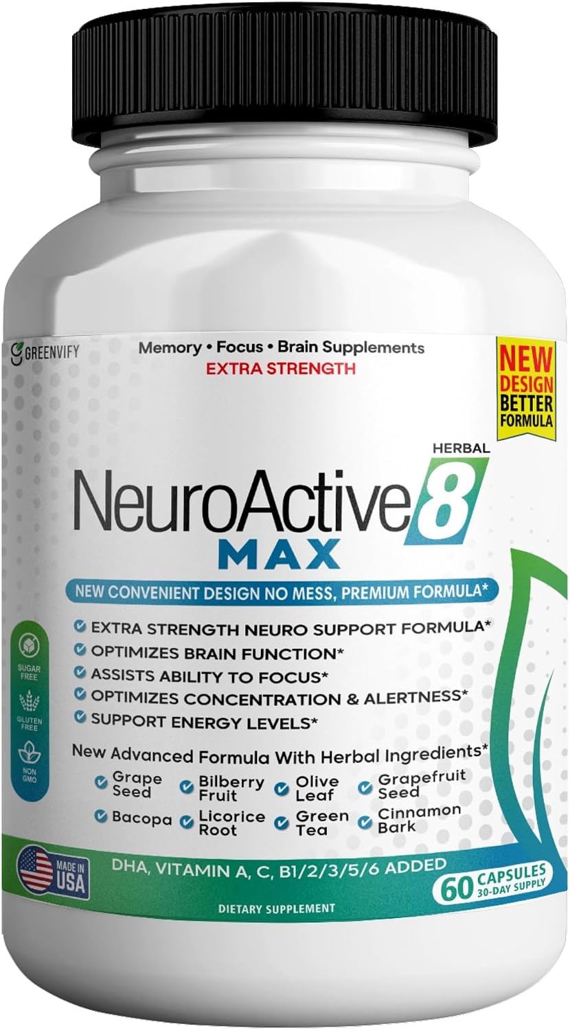 NeuroActive 8 Max – Suplemento para la Memoria y la Concentración, 60 Cápsulas
