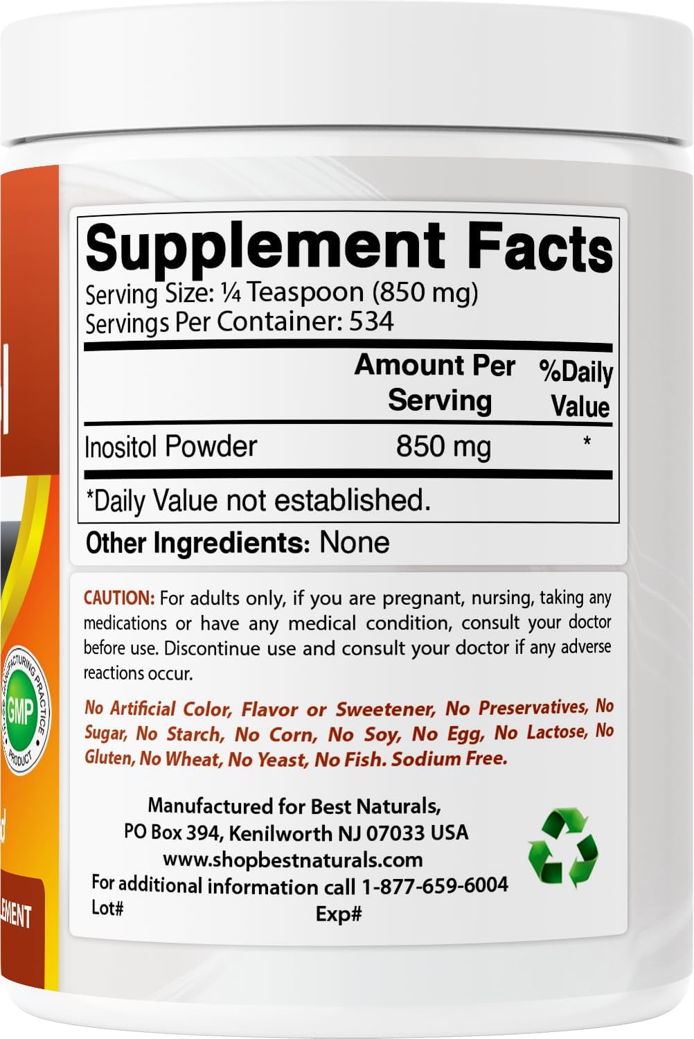 Best Naturals Inositol puro en polvo (vitamina B8), 454 g