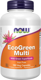 NOW Foods EcoGreen Multi Vitamin con Superalimentos Verdes, Sin Hierro, 180 Cápsulas Vegetales