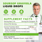 Gotas Orgánicas de Soursop Graviola - Extracto Líquido Puro con Sabor a Manzana - 60 ml (30 Días Vegano)